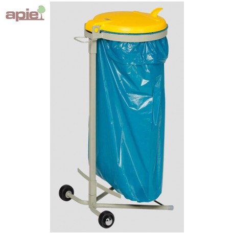 Support sac poubelle mobile avec couvercle plastique jaune