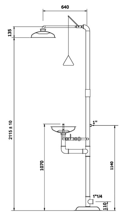 Combiné douche/laveur d'yeux, INOX, usage intérieur