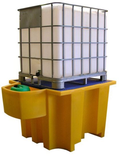 Bac de rétention en PEHD pour 1 conteneur de 1000 L, avec poste de soutirage intégré