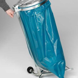 Support sac poubelle sur pieds avec roulettes, avec couvercle plastique ou métallique
