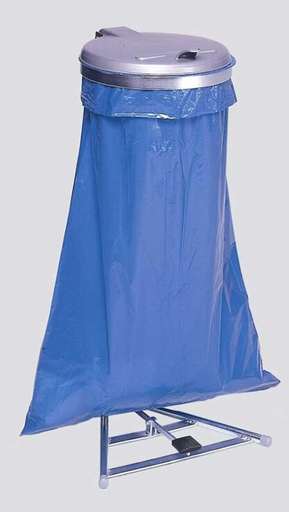 Support sac poubelle avec pédale + couvercle plastique, finition acier galvanisé