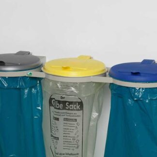 Support sac poubelle mural triple avec couvercles plastiques