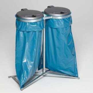 Support sac poubelle galvanisé sur pieds double avec couvercles